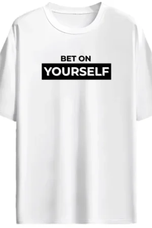 Frebly Bet On Yourself Oversized White T-Shirt for Men