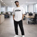Frebly Bet On Yourself Oversized White T-Shirt for Men (Front)