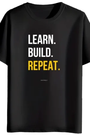 Learn Build Repeat Black Cotton T-Shirt For Men