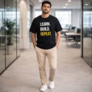 Learn Build Repeat Black Cotton T-Shirt front