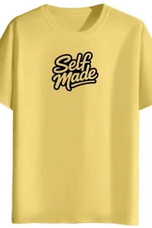 Frebly Self Made Yellow Cotton T-Shirt for Men