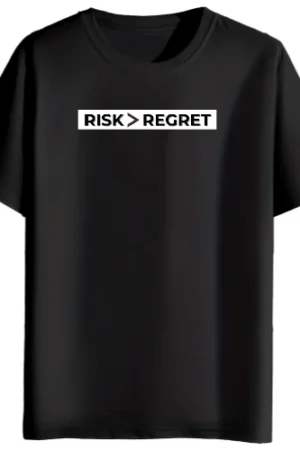 FREBLY Risk > Regret Black T-Shirt For Men – 100% Cotton